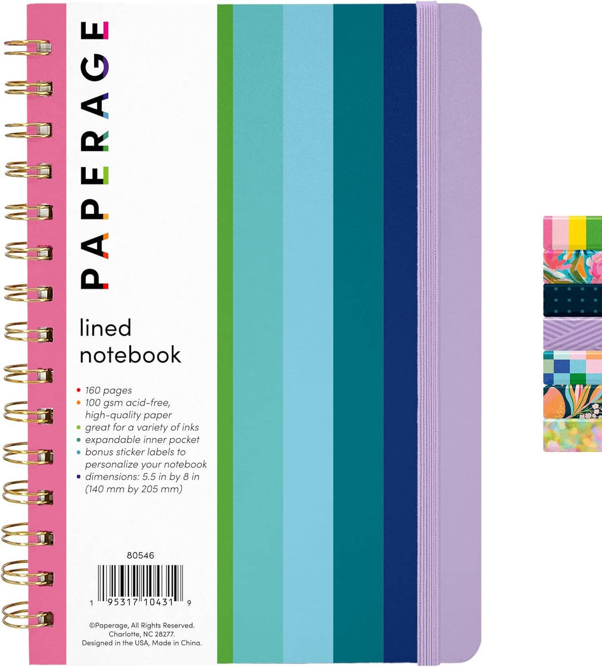 Rainbow Stripe Hardcover Spiral Lined Journal Notebook