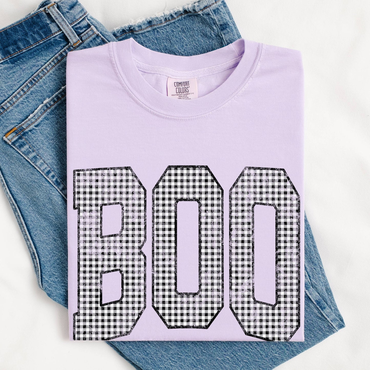 Gingham BOO Halloween T-Shirt | Vintage Varsity Graphic Tee