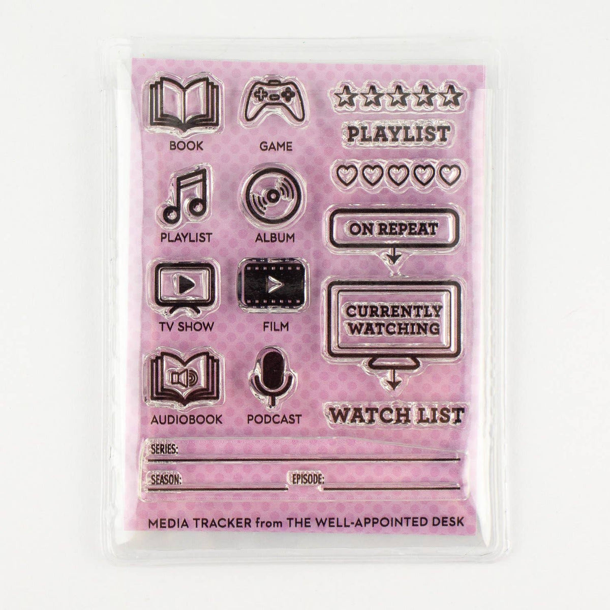 Media Tracker Film, Tv, Books, Podcasts, Music - 3"x4" Clear Stamp Set
