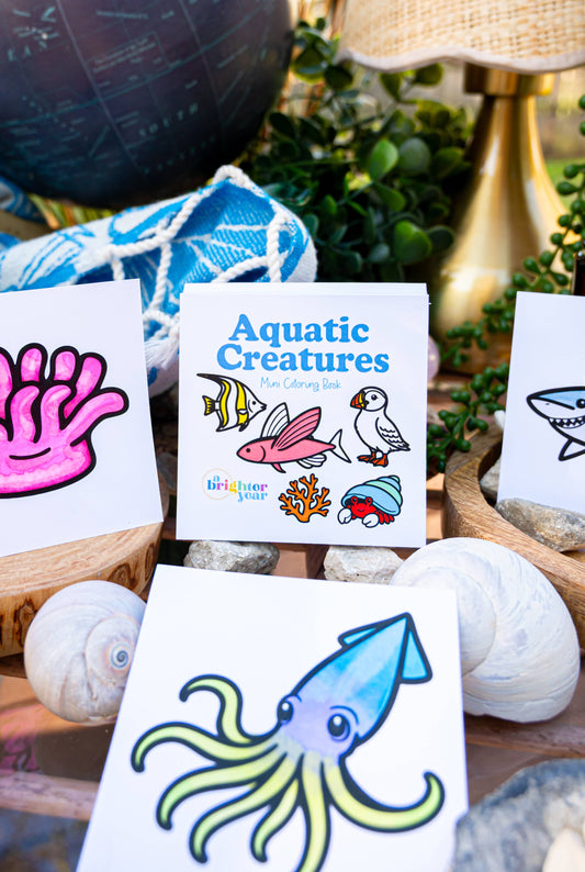 Aquatic Creatures Mini Coloring Book - Ocean Animals & Fish