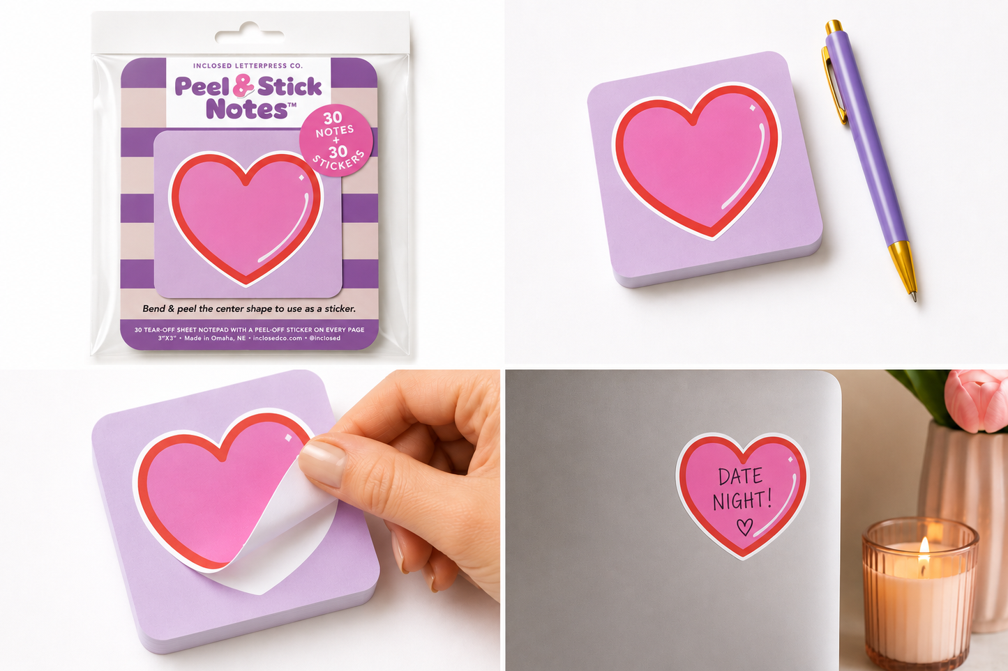 Heart Peel & Stick Notes | Notepad with Removable Stickers