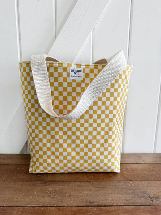 Everyday Market Tote-Mustard Check