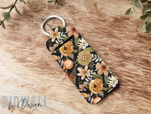 Orange Floral Chapstick Holder Keychain