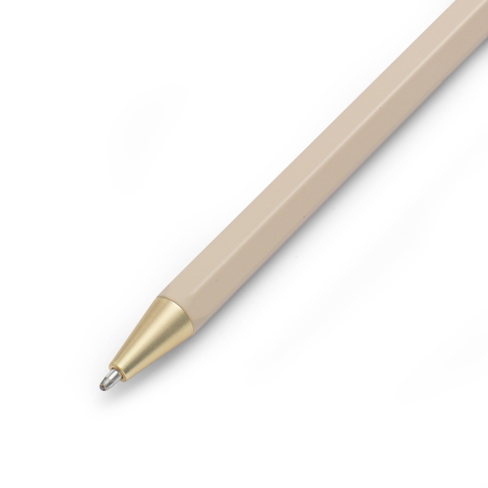 Beige pen with gold cap on a white background