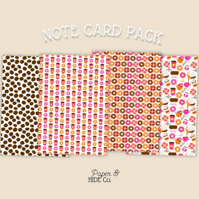 Note card pack with various patterns on a beige background, featuring the brand 'Paper & Hide Co'.