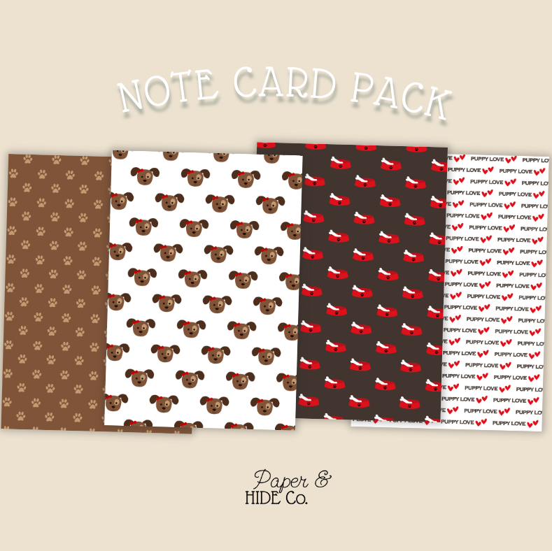 Note card pack with various patterns on a beige background, featuring the brand 'Paper & Hide Co'.