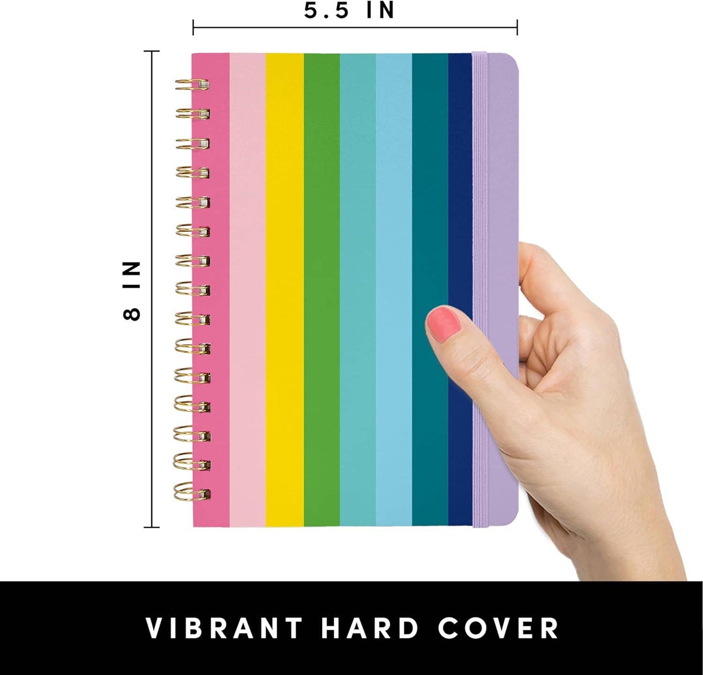 Rainbow Stripe Hardcover Spiral Lined Journal Notebook
