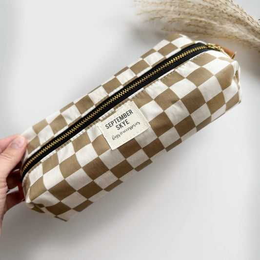 Boxy pencil pouch - Brown Checker