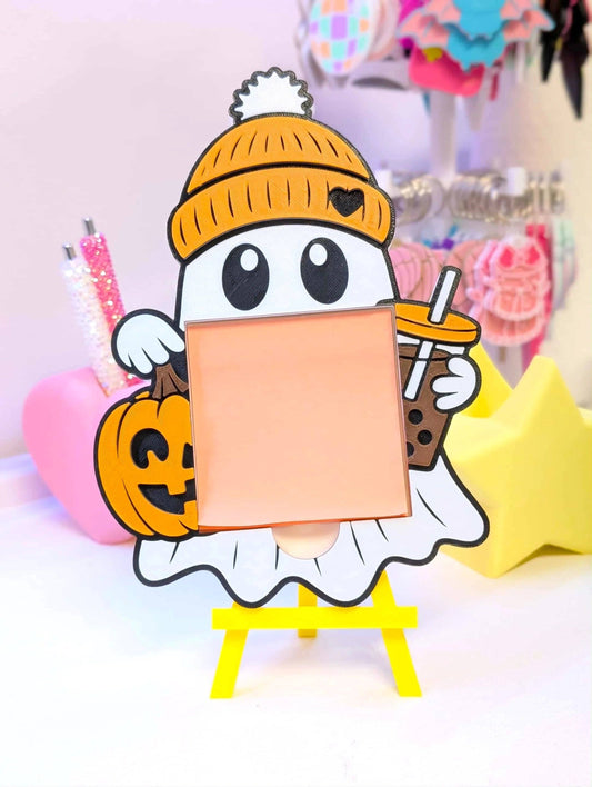 Sticky Note Holder - Cute Ghost With Coffee