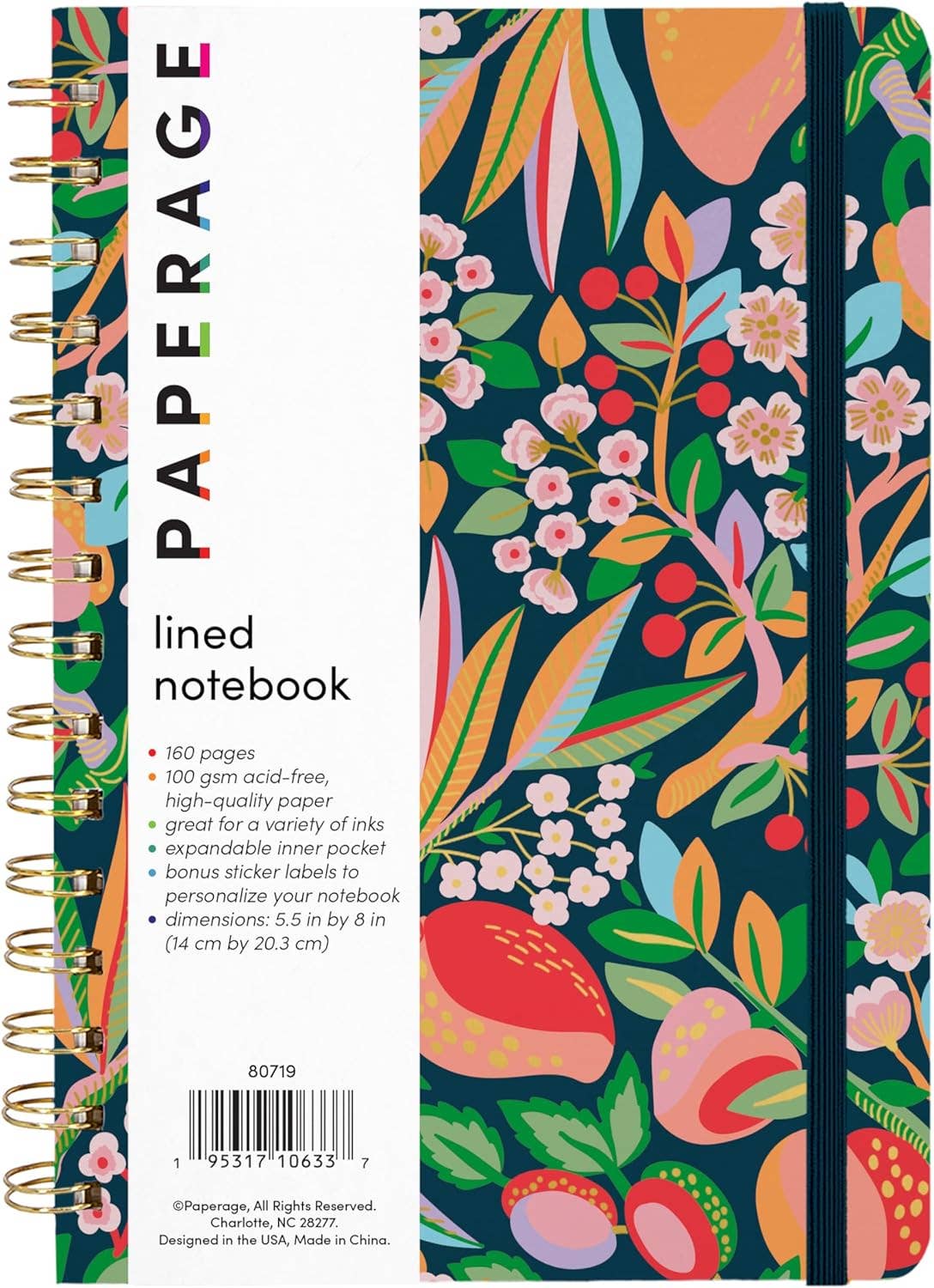 Cherry Blossom Fruit Hardcover Spiral Lined Journal Notebook