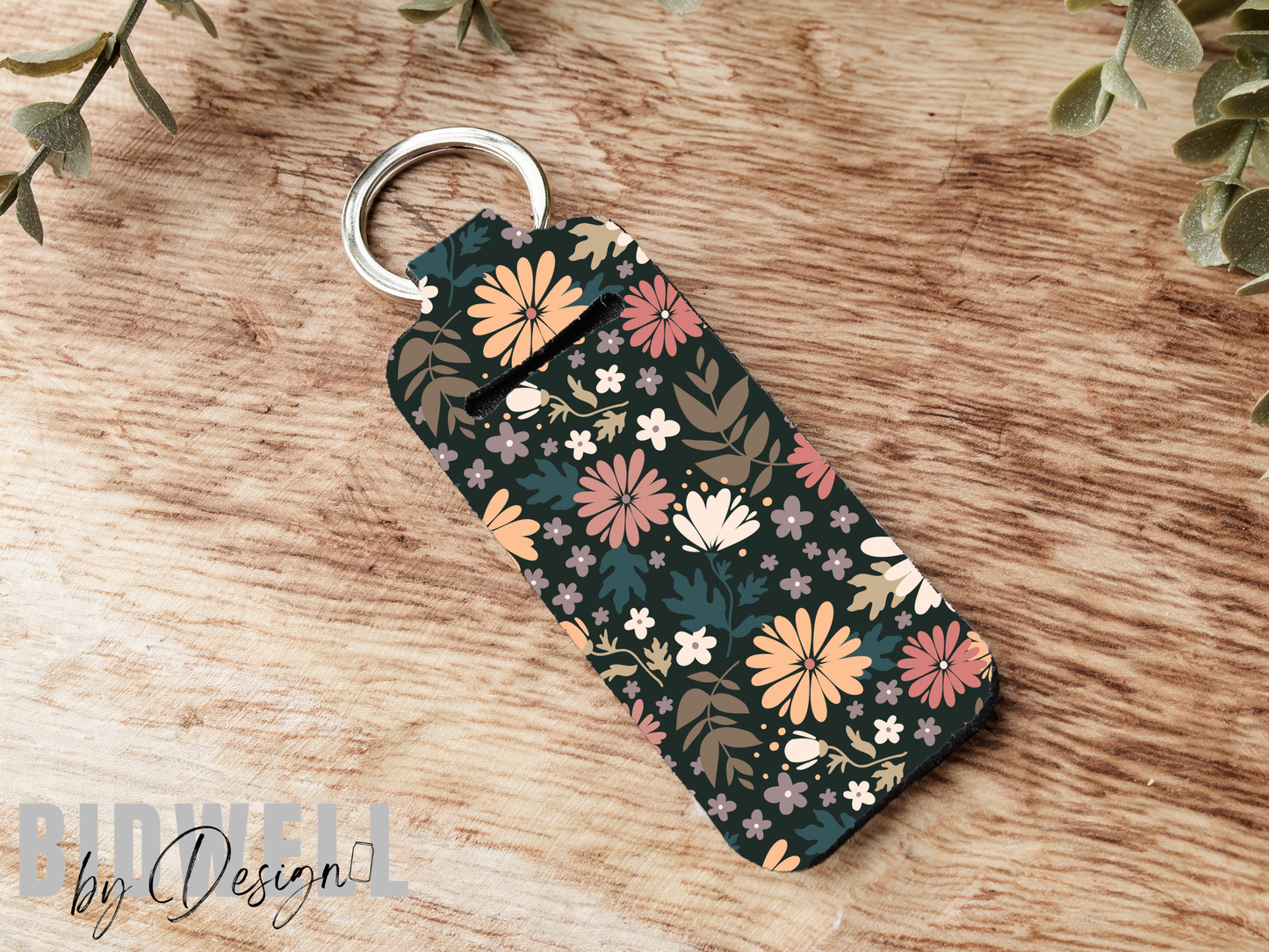 Black Daisy Chapstick Holder Keychain